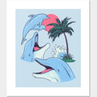 Four Dolphin Palm Tree Posters and Art